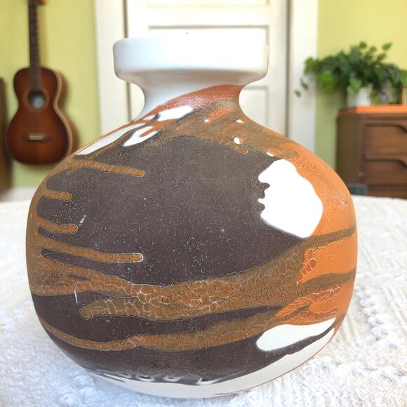 Mid‑Century Royal Haeger “Earth Wrap” crackle bud vase 7" orange brown USA - Picture 5 of 13